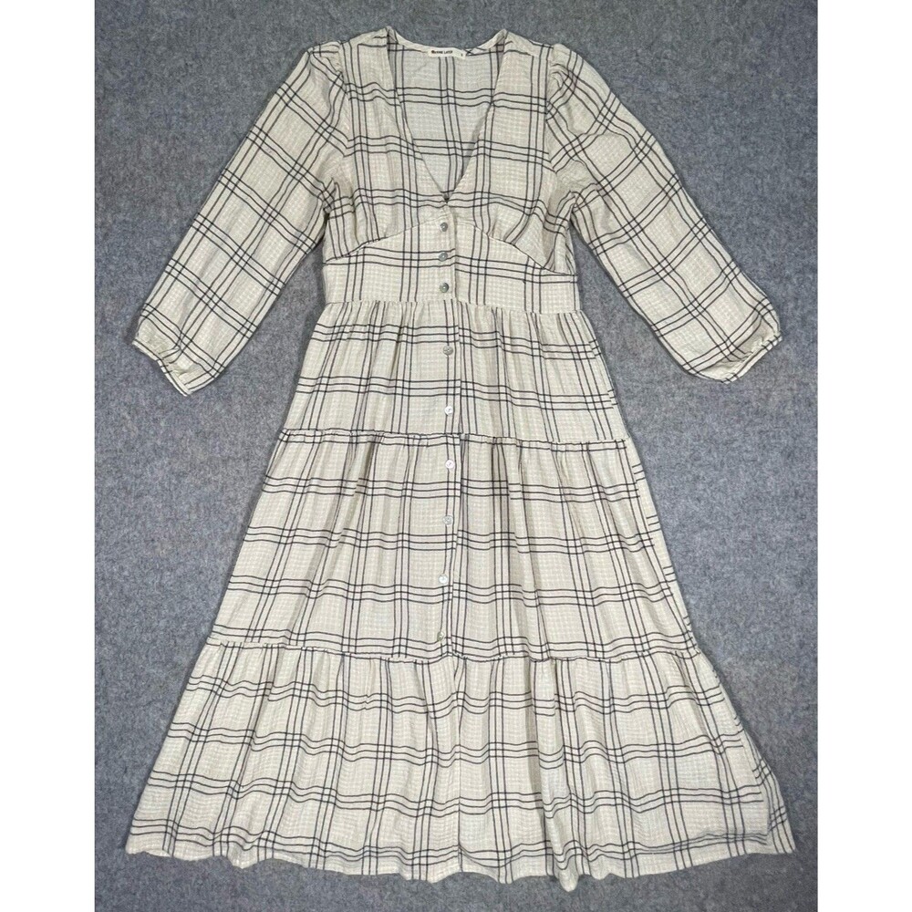Marine Layer Dress Size Small Tiered Windowpane Beige Boho Cottage